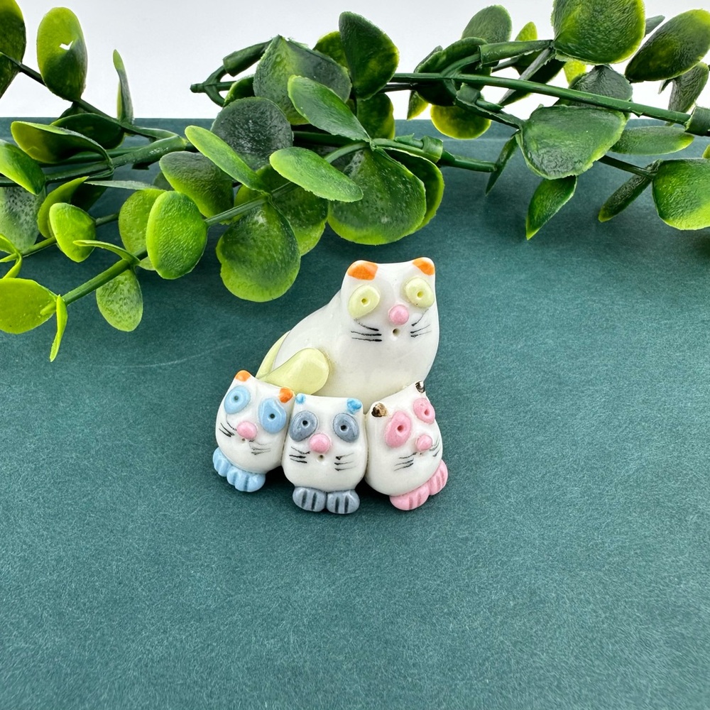 Vintage Mini Cat Family Figurine